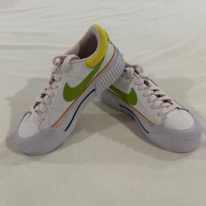 Brand New Nike Women's White and Lime Court Legacy Lift Sneakers F50